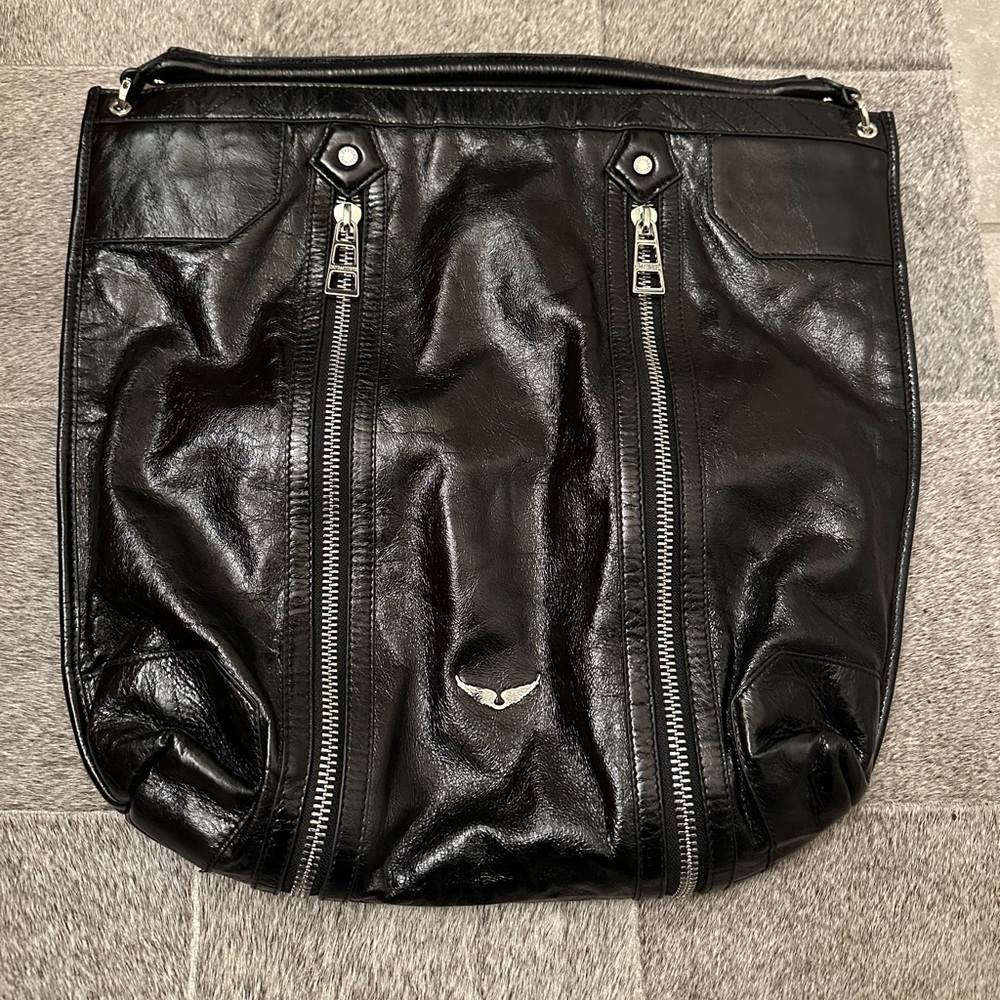 NWOT Zadig & Voltaire Sunny Hobo Vintage Patent Bag in Noir